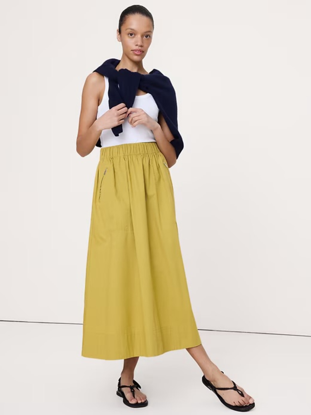Banana Republic XXS Gilded Green Stretch Cotton Utility A-line Skirt